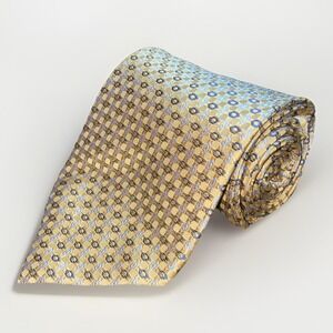 Claiborne Yellow Gold Luxury Geometric Hand Made‎ 100% Silk Men's Neck Tie